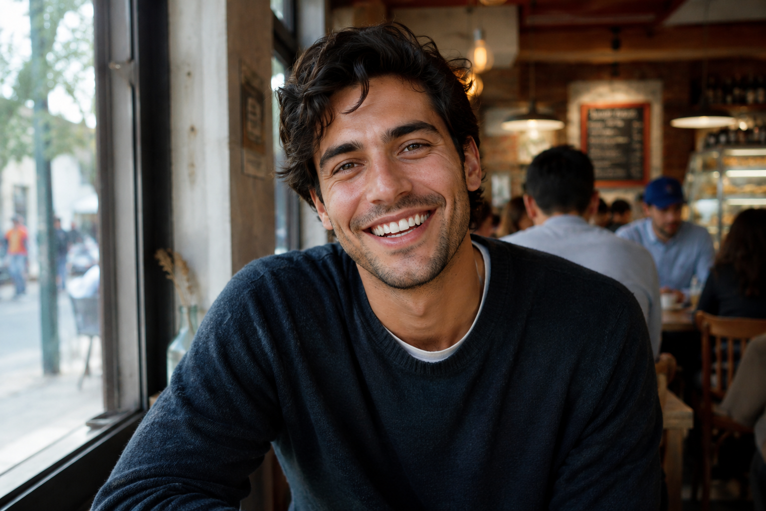 Smiling man in a cafe for a Sydney Herpes Dating success story